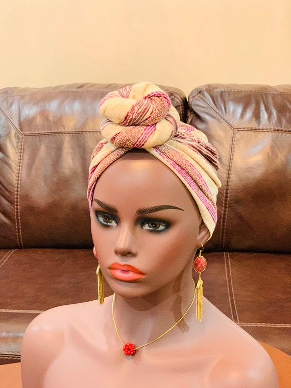Pre-tied Turban, Women Pre-tied Headwraps, Pre-tied Stretch Headwrap, Chemo Cap, Alopecia Cap, Ready-to wear Boho Headwrap, Knotted Turban