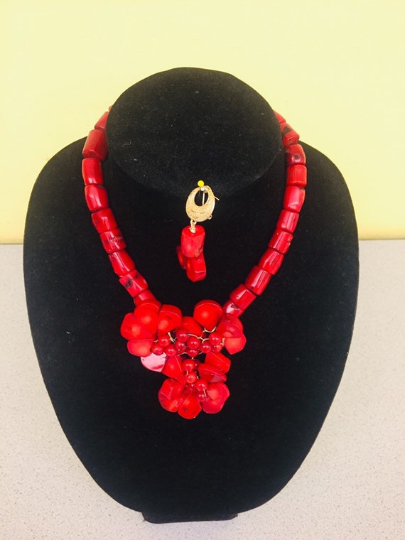 Elegant Red Coral Bead Necklace Set Mother s Day Gift Nigerian Wedding Bead Coral Bead Necklace Set African Wedding Beads Jewelry Set Etsy Ireland