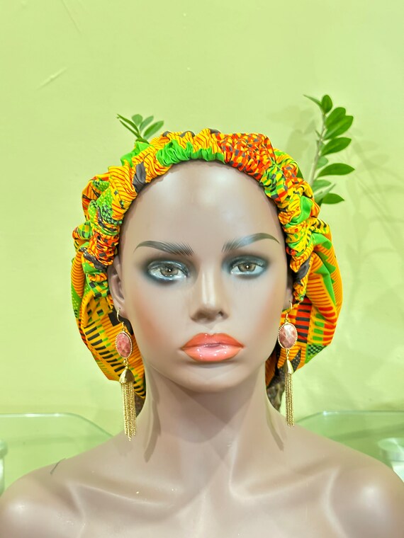 Satin Lined Bonnet Head Cover, Sleep Cap, Hair protection cap, African Fabric Head wrap, African Fabric Versatile Head wrap, African Fashion