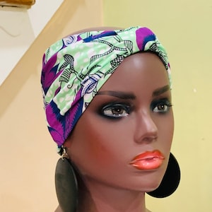Pre-tied Turban Headband, Pre-tied Headwraps, Pre-tied Ankara Headwrap, Ready-to wear Boho Headwrap, Turban Headband with bow