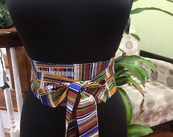African Print Obi Belt: Kente Ankara Fabric Sash, High Waist Wrap