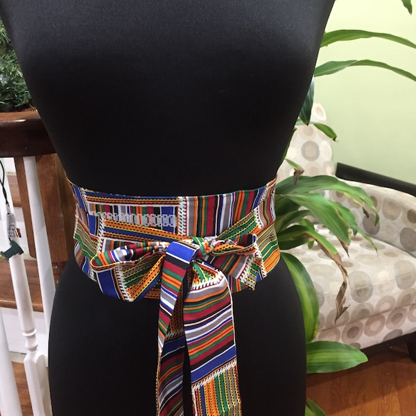 African Fabric Obi Belt, Kente High waist Belt, Ankara print wrap belt, African fabric sash, Black History obi belt, African wax print belt