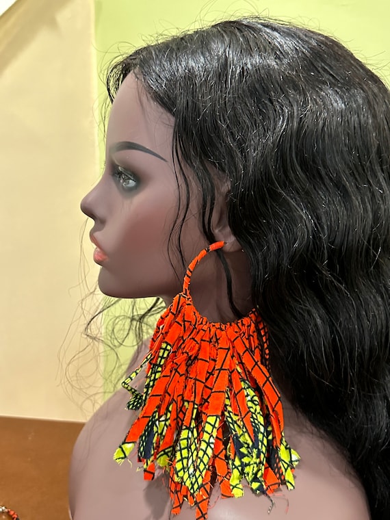 Ankara Fabric Tassel Earrings: African Print Hoop Earrings