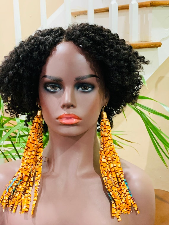 African Fabric Tassel Earrings, Shredded Fabric Dangle Earrings, Ankara Earrings, Urban Fashion Earrings, Boho Earrings, African Fashion