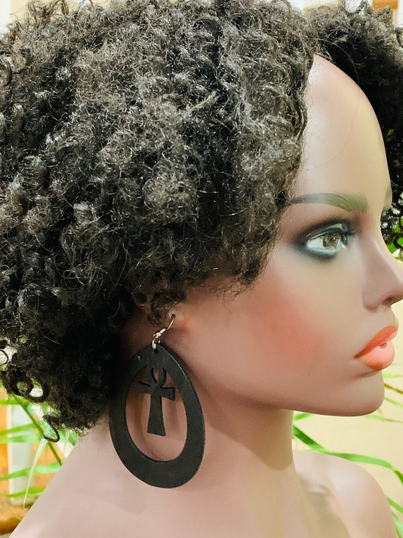 African wooden Earrings, Ankah Cross Earrings, African  Earrings, African Jewelry, Black Earrings, Wood Cross Earrings, African Fashion