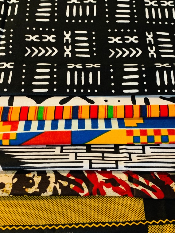 6 Fat Quarter Bundle, African fabric mud Cloth Quarters, Africa print fabric, Ankara fabric, African Wax print Fabric, Quilting Fat Quarters