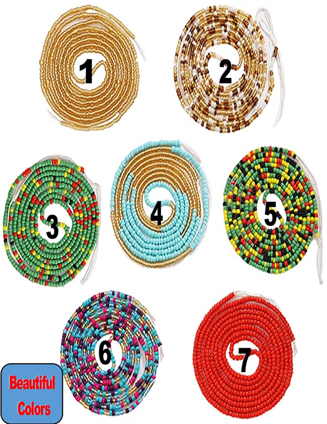 60 Inch Tie on African Waist Beads, Nigerian Belly Bead, Waist Bead for