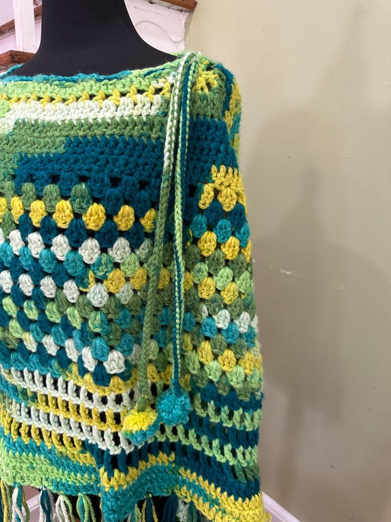 Handmade Crochet Poncho: Boho Granny Square Cape, Fall Fashion