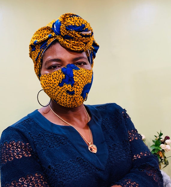 Fabric Mask and Head Wrap Set, Fabric Face Mask, African Fabric Mark, Washable and Reusable Mask, Dust Mask, Cloth Mask, Cotton Fabric Mask