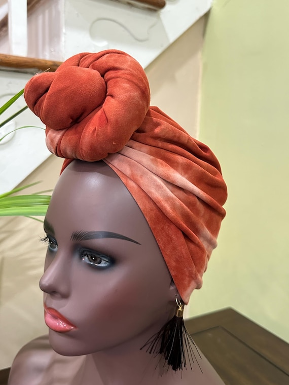 Pre-tied Turban, Women Pre-tied Headwraps, Pre-tied Stretch Headwrap, Chemo Cap, Alopecia Cap, Ready-to wear Black Headwrap, Turban with bun