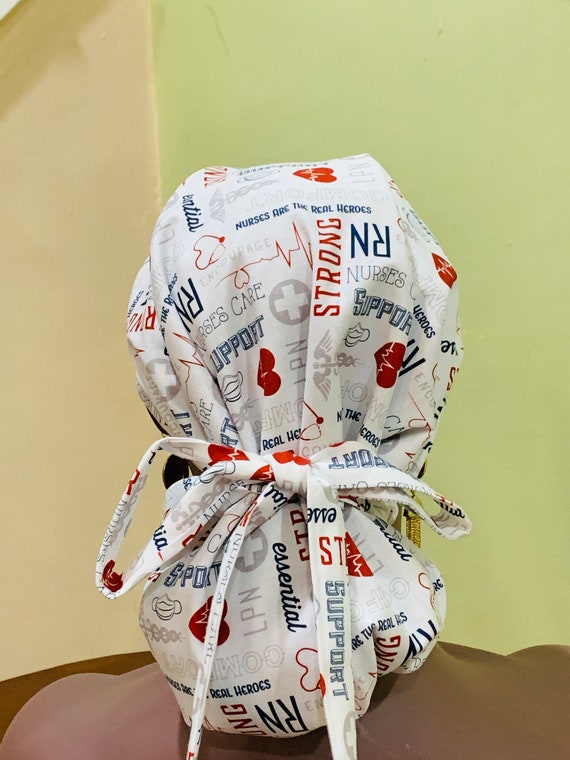 Satin Lined Nurse Scrub Hat, Ankara Scrub Hat, Nurse Fabric Scrub Hat/Cap, RN Medical Scrub Cap, Nurse/Surgical Cap, Ponytail Scrub Hat