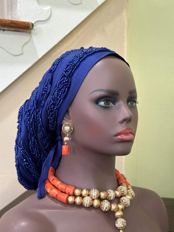 Pre-tied Beaded Turban, Turban Cap for Women, Ready to Wear Cover, African Head Wrap, Cancer Head Cover, chemo/alopecia Headwear, Mom's gift