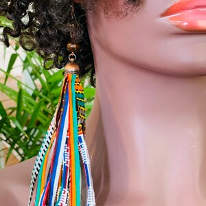 African Fabric Tassel Earrings, Shredded Fabric Dangle Earrings, Ankara Earrings, Urban Fashion Earrings, Boho Earrings, African Fashion