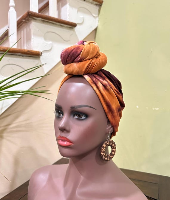 Pre-tied Turban, Women Pre-tied Headwraps, Pre-tied Stretch Headwrap, Chemo Cap, Alopecia Cap, Ready-to wear Black Headwrap, Turban with bun