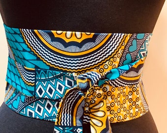 African Fabric Obi Belt, Kente High waist Belt, Ankara print wrap belt, African fabric sash, Black History obi belt, African wax print belt