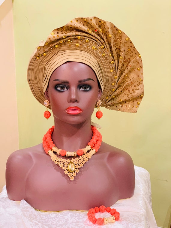 Carved Coral Bead Necklace, Mother's Day Gift, Nigerian Wedding Bead, Traditional Wedding Necklace Set, African Wedding Beads Jewelry Set