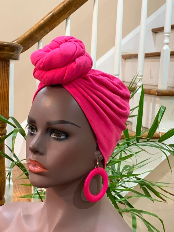 Pre-tied Turban, Women Pre-tied Headwraps, Pre-tied Stretch Headwrap, Chemo Cap, Alopecia Cap, Ready-to wear Gold Headwrap, Turban with bun