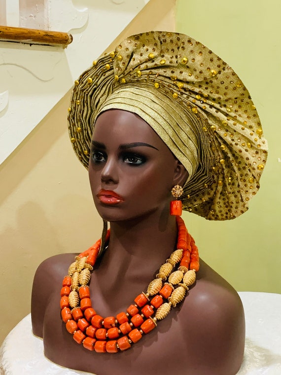 Natural Coral Bead Necklace, Mother's Day Gift, Nigerian Wedding Bead, Traditional Wedding Necklace Set, African Wedding Beads Jewelry Set