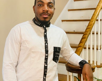 Ankara Trim Cotton Men's Shirt: African Fashion Kaftan