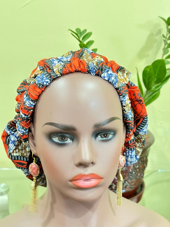 Satin Lined Bonnet Head Cover, Sleep Cap, Hair protection cap, African Fabric Head wrap, African Fabric Versatile Head wrap, African Fashion
