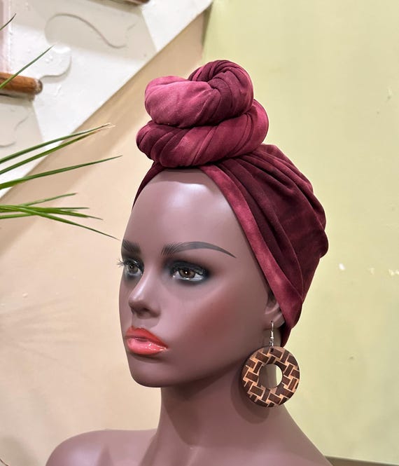 Pre-tied Turban, Women Pre-tied Headwraps, Pre-tied Stretch Headwrap, Chemo Cap, Alopecia Cap, Ready-to wear Black Headwrap, Turban with bun