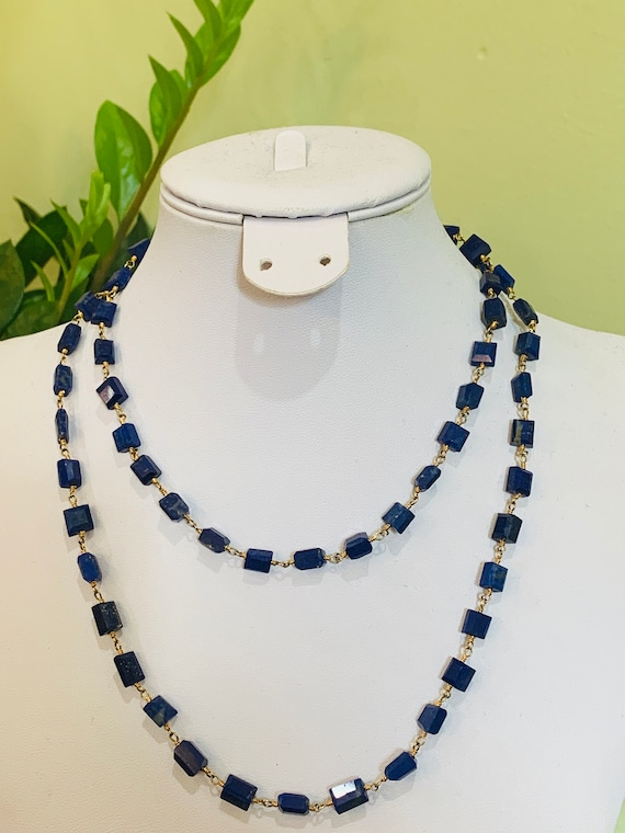 Elegant Lapis Lazuli Wire Wrapped Bead Necklace, Lapis Lazuli Gem Necklace, Wedding Beads, Mother's Day Gift Set, Christmas Gift for Her