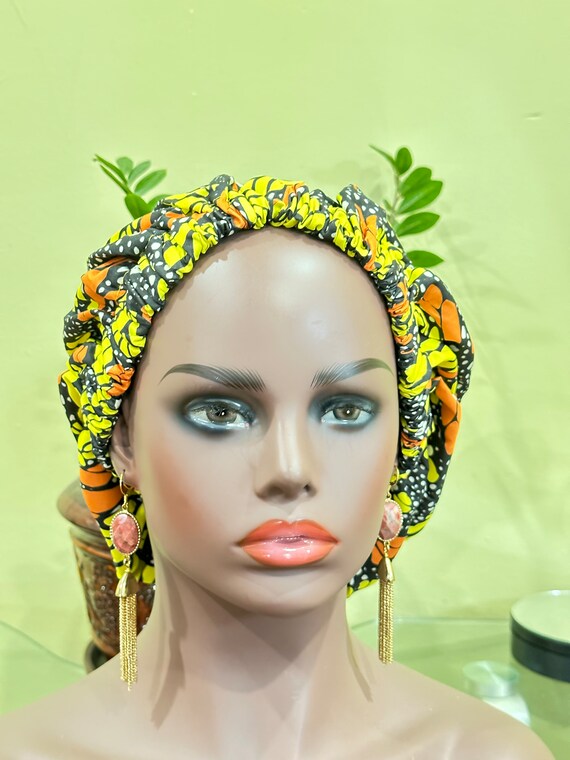 Satin Lined Bonnet Head Cover, Sleep Cap, Hair protection cap, African Fabric Head wrap, African Fabric Versatile Head wrap, African Fashion
