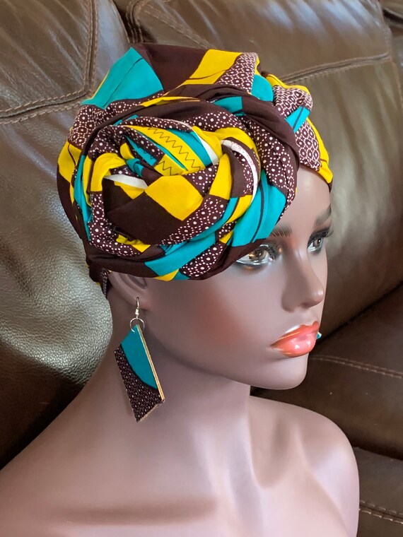 African Fabric Headwrap, African Head Wrap, Fabric Dangle Earrings, Ankara Fabric Earrings, African Jewelry, Ankara Earring, African Fashion