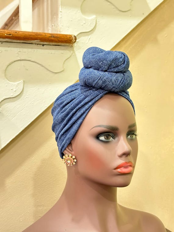 Turbante Tipo Di Copricapo Turbante Preannodato In Denim