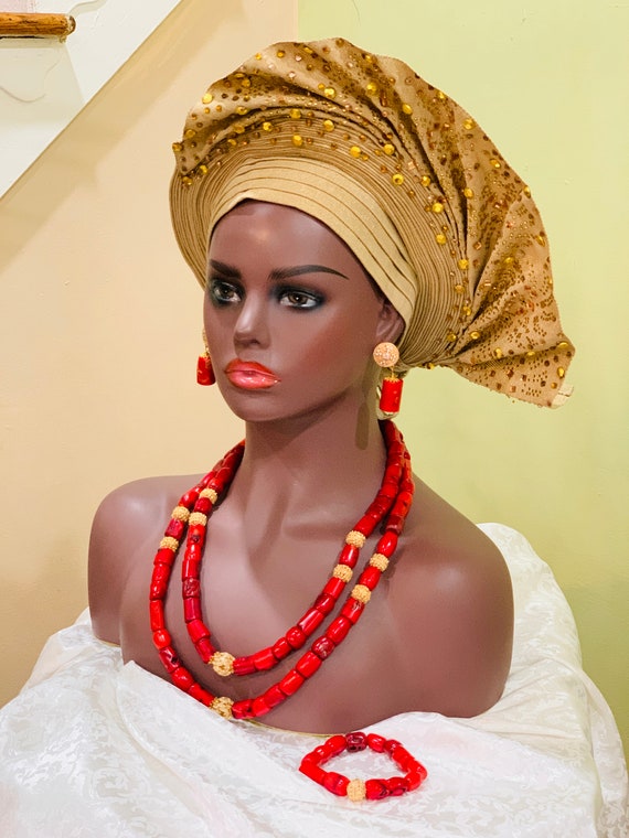 Natural Coral Bead Necklace, Mother's Day Gift, Nigerian Wedding Bead, Traditional Wedding Necklace Set, African Wedding Beads Jewelry Set