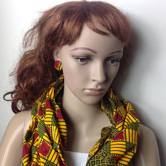 African Fabric Headwrap, African Fabric Neck Warmer, African Head Wrap, Ankara Fabric Earrings, African Fabric Accessories,  African Fashion