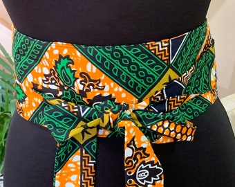 African Print Obi Belt: Kente Ankara Fabric Sash, High Waist Wrap