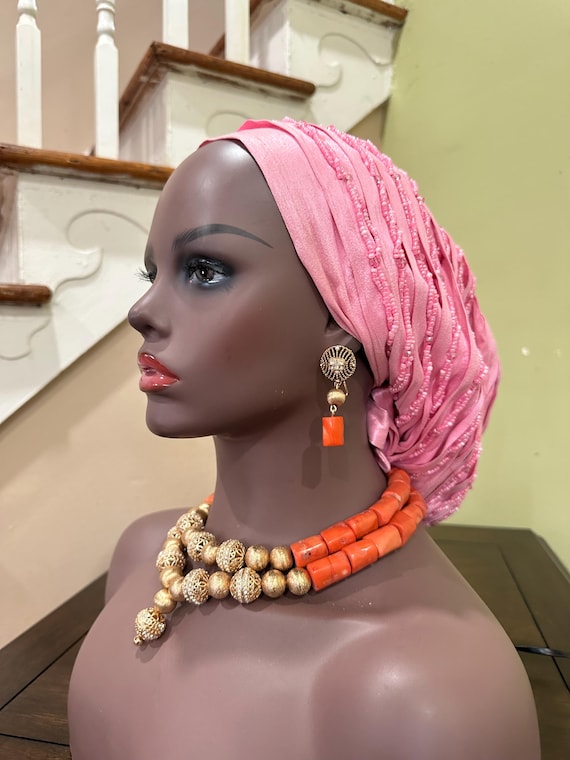 Pre-tied Beaded Turban, Turban Cap for Women, Ready to Wear Cover, African Head Wrap, Cancer Head Cover, chemo/alopecia Headwear, Mom's gift