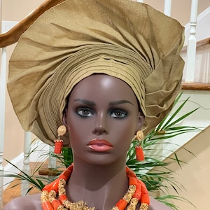 Asoke Auto Gele, African Headwrap, Nigerian Wedding Head Wrap, Handmade Ready To Wear Stoned  Asoke Head Wrap, African Royal Wrap