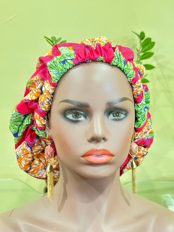 Satin Lined Bonnet Head Cover, Sleep Cap, Hair protection cap, African Fabric Head wrap, African Fabric Versatile Head wrap, African Fashion