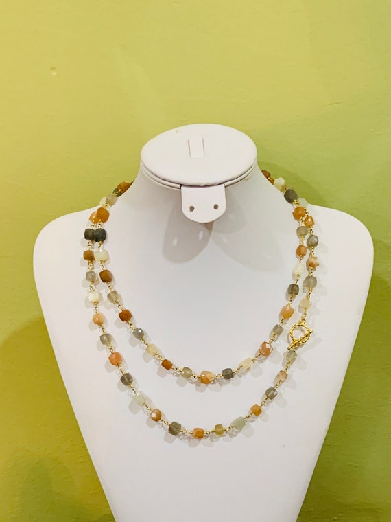 Moonstone Wire Wrapped Bead Necklace, Moonstone Gemstone Necklace, Wedding Beads, Mother's Day Gift Set, Christmas Gift for Her, Jewelry Set
