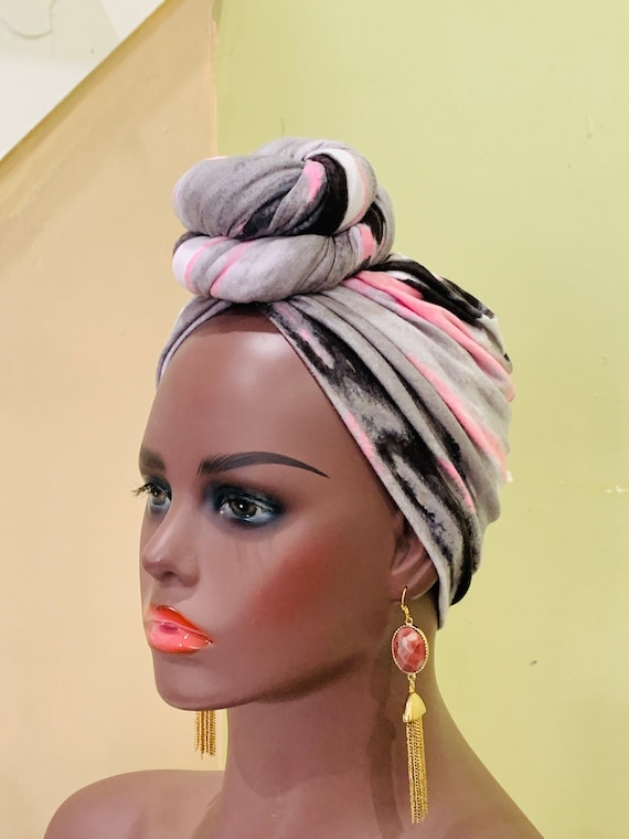 Pre-tied Turban, Women Pre-tied Headwraps, Pre-tied Stretch Headwrap, Chemo Cap, Alopecia Cap, Ready-to wear Black Headwrap, Turban with bun