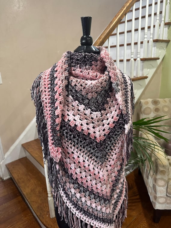 Crochet Granny Stitch Shawl: Handmade Vintage Style Acrylic Cape, Crochet Triangle Shawl