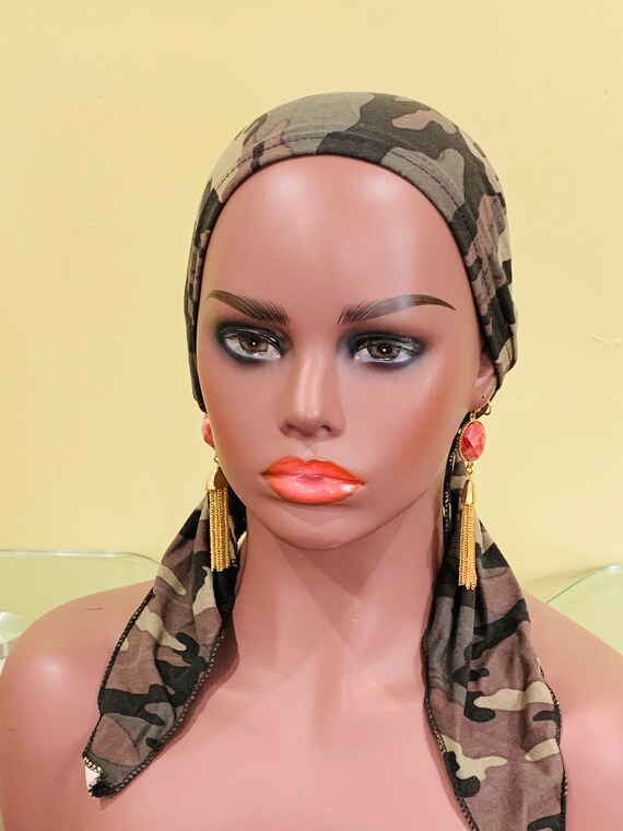 Pre-tied Scarf for Women, Pre-tied Headwraps, Pre-tied Stretch Scarf, Pre tied Chemo & Alopecia Scarf, Pre tied Camouflage Scarf, Mom's Gift