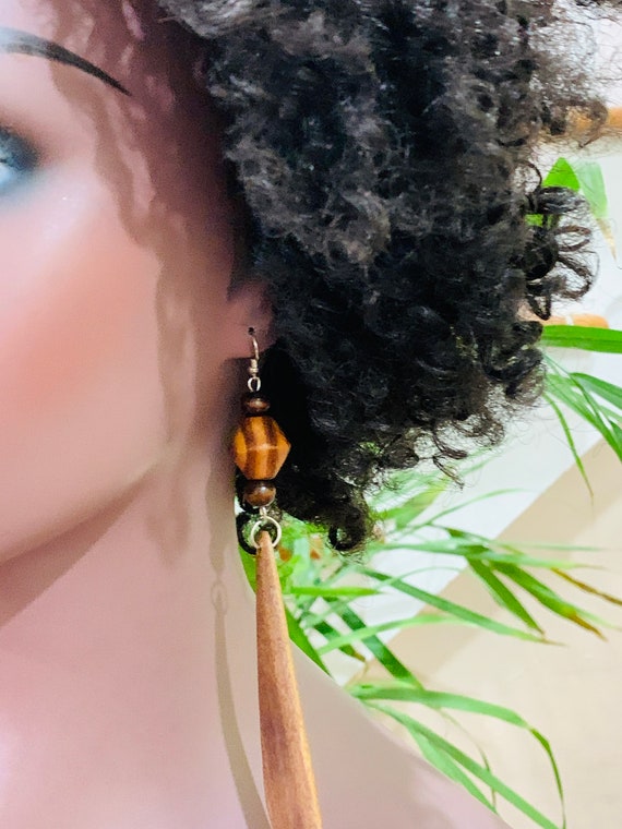 African wooden Earrings, Long Wooden Earrings, Fashion Earrings, African Jewelry, Fabric Earrings, Button earrings, African Fashion