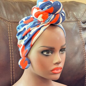 Pre-tied Turban, Camouflage  Pre-tied Wraps, Pre-tied Stretch Headwrap, Chemo Cap, Alopecia Cap, Ready-to wear Boho Headwrap, Knotted Turban
