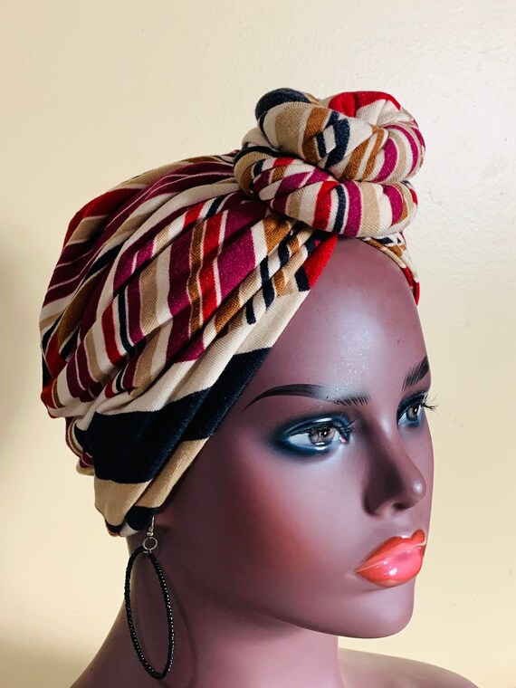 Pre-tied Turban, Women Pre-tied Headwraps, Pre-tied Stretch Headwrap, Chemo Cap, Alopecia Cap, Ready-to wear Boho Headwrap, Knotted Turban