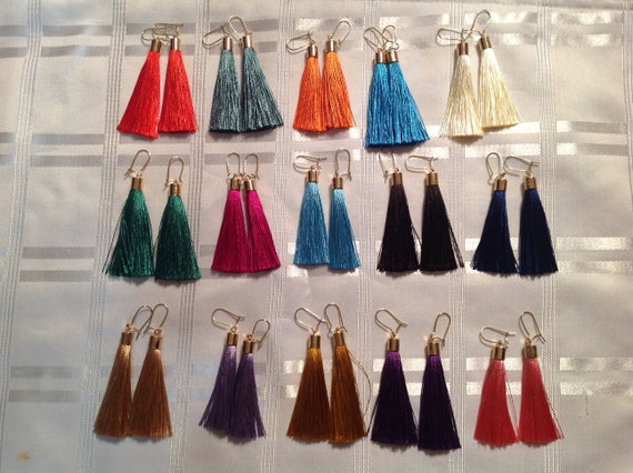 Tassel Earrings, Silk Tassel Earring, Bohemian Earrings, Fashion Earrings, Boho Earrings, Gift for Her, Christmas Gift, Statement Jewelry,