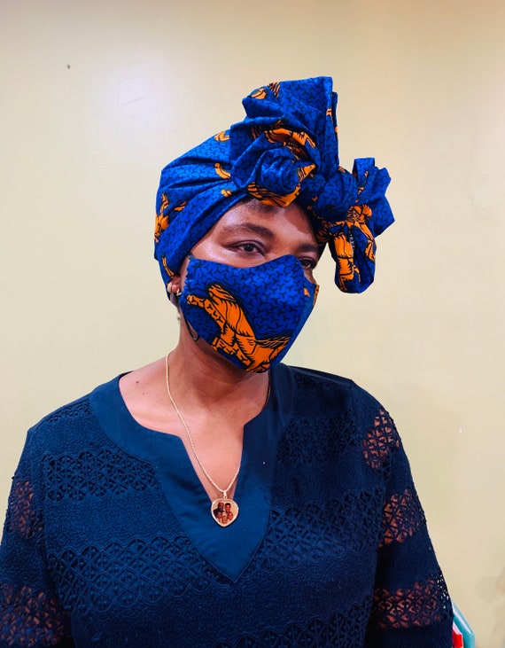 Fabric Mask and Head Wrap Set, Fabric Face Mask, African Fabric Mark, Washable and Reusable Mask, Dust Mask, Cloth Mask, Cotton Fabric Mask
