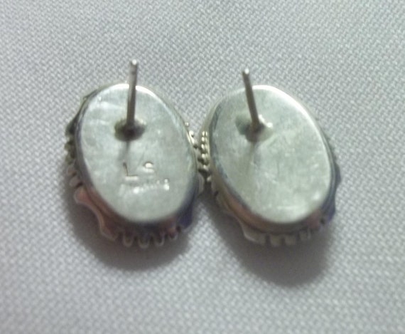 Vintage Estate Turquoise Signed LS Silver Earrings - image 2