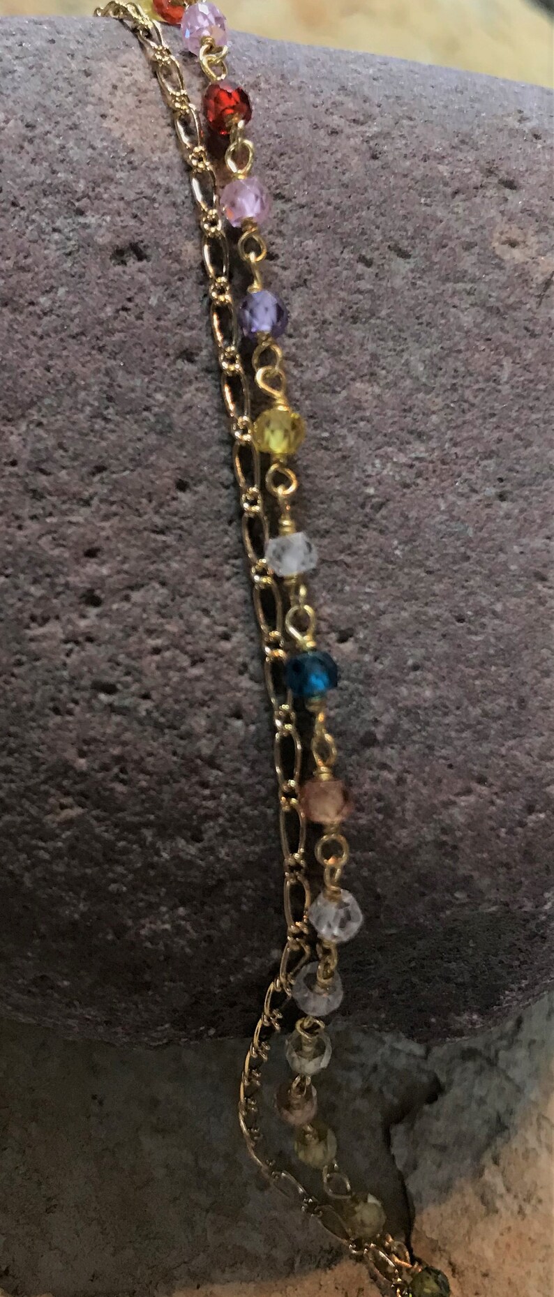 pastel gemstone bracelet gold plate chain gold chain pastel gem stone