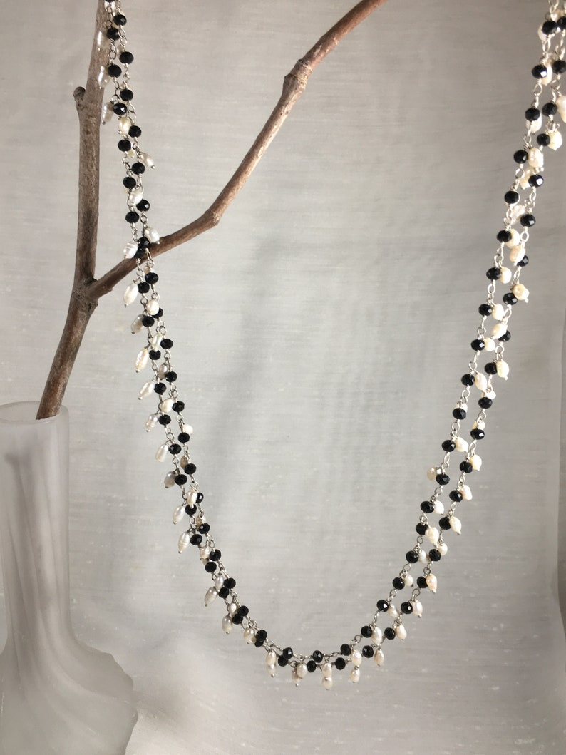 double strand necklace Seed pearl and black crystal