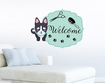 Pet Grooming Full Color Mural - Grooming Salon Wall Stickers - Pet Shop Wall Art - Grooming Salon Wall Decals - Grooming Salon Decor PS33