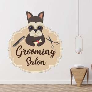 Mural a todo color para peluquería - Adhesivos de pared para peluquería - Arte mural para tienda de mascotas - Decoración de pared para perros - Decoración de peluquería - Calcomanías para perros PS32
