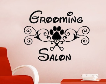 Grooming Salon Wall Decal Animals Vinyl Sticker Decals Petshop Dog Scissors Comb Decor Art Logo Grooming Salon Design Interior C146